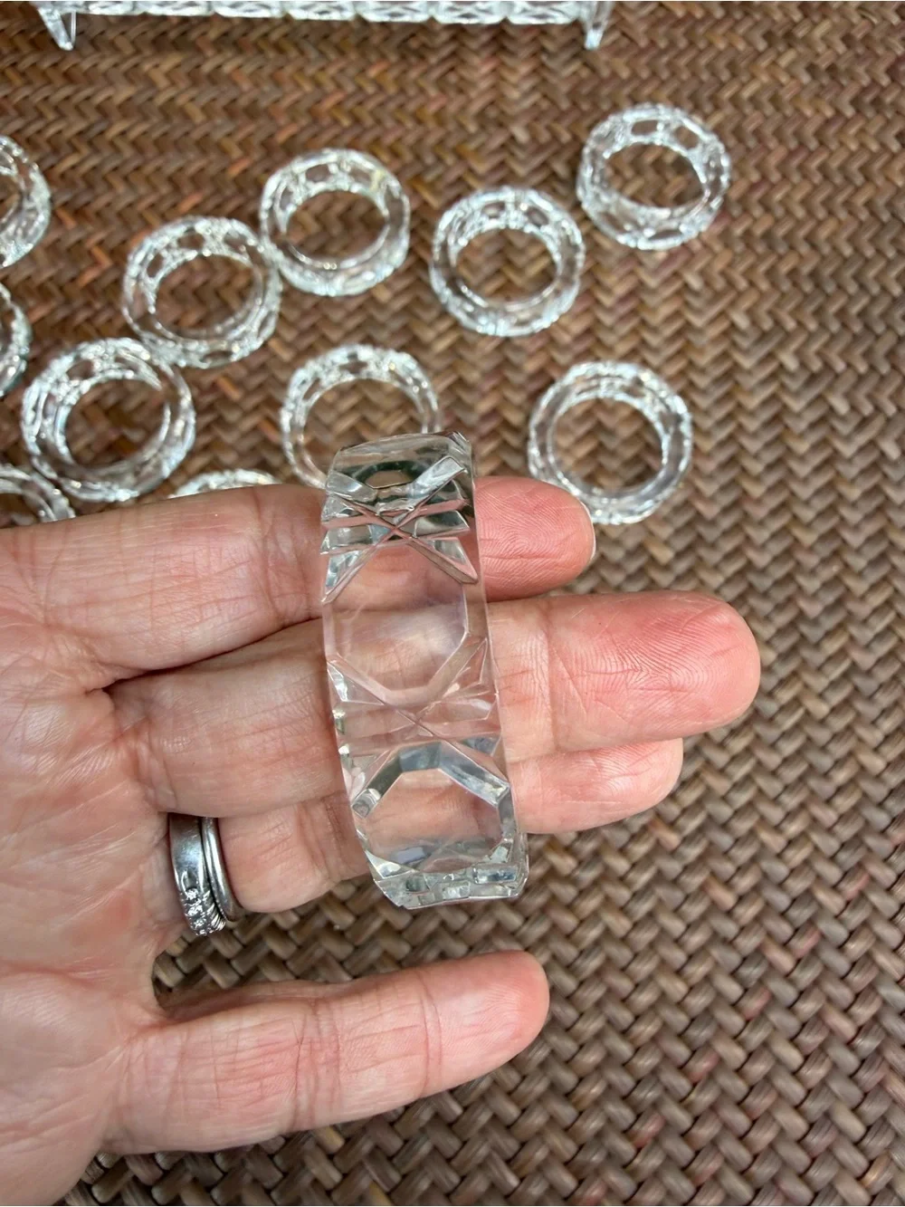 Vintage Cut Crystal Napkin Rings Set of 12 with Matching Holder Stunning